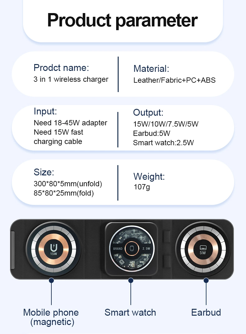 Promotional Gift Wireless Magnetic Foldable 3 in 1 Charging Station