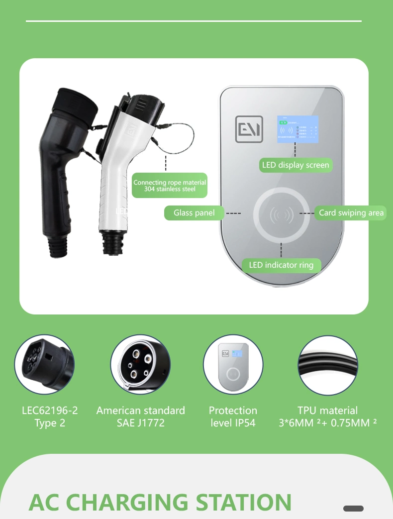 Home Solar 7/11/22kw AC Fast Electric Car EV Charger Type 2 Wall Mounted Installation EV Charging Pile Power Station