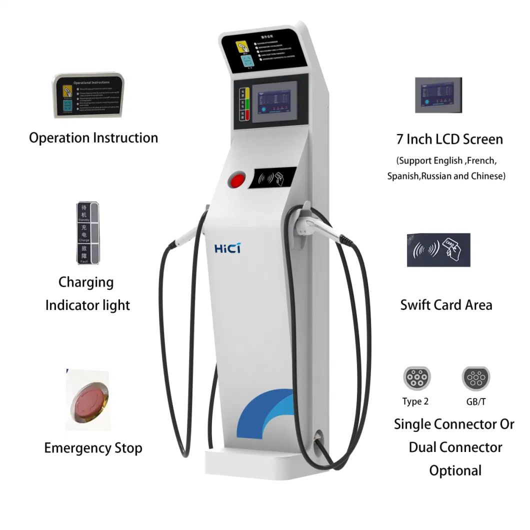 Commerical Use 44kw+44kw Dual Connector Type 2 Floor Mounted AC EV Charger Station