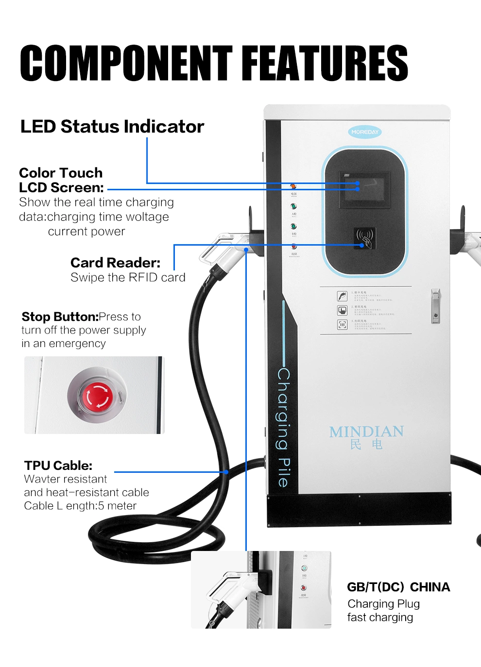 60kw 80kw EV Charger 3gun Multi Output DC Public EV Charger CCS Chademo Car Fast Simultaneous Charging Station