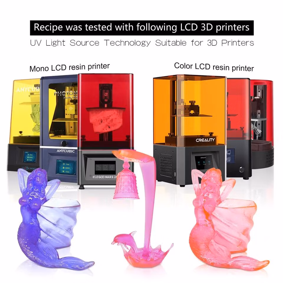 High Quality 3D Printers Resin 405nm UV Dual Color Blue-Purple LCD/DLP Printer Resin Water Washable Wide Compatible to LCD Printers Chemical Resistance Resin