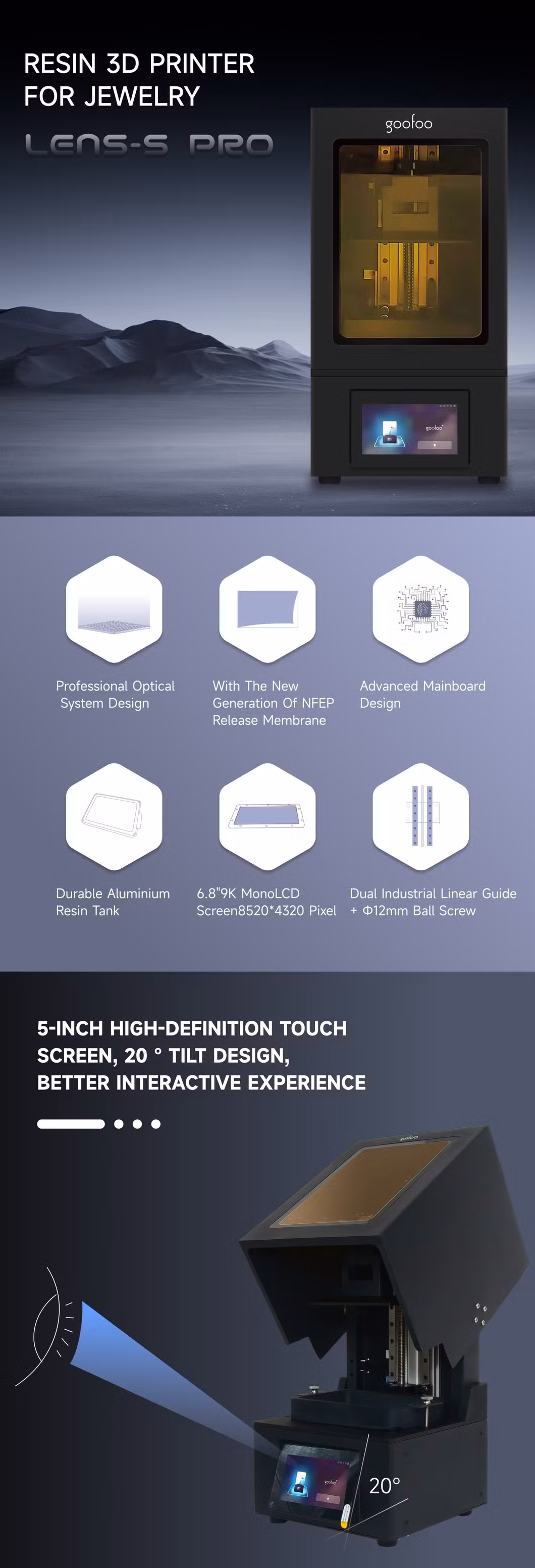 High Precision 3D Resin Printer UV Curing Printer Large Printing Size 153.36*77.76*185mm for Hospital Dental Resin Printers