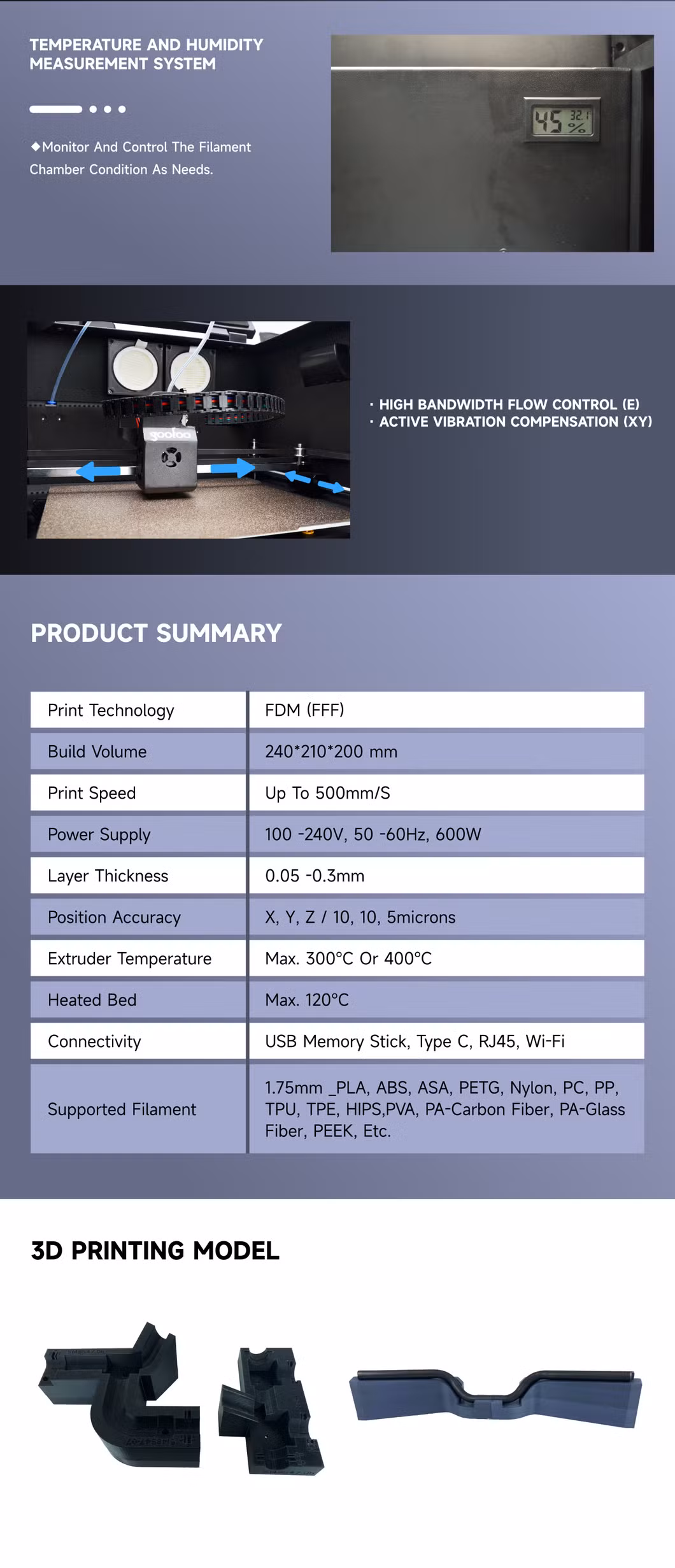 High Speed New Design Fdm 3D Printer Fast Multicolor Printing Full Enclosed Metal Direct Extruder 3D Printers Machine for Industrial Home DIY
