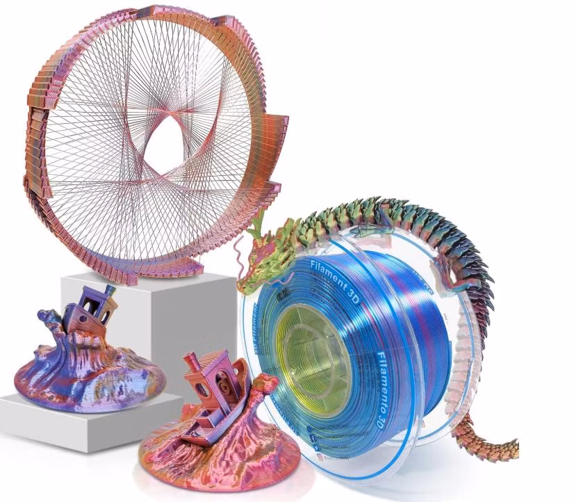 High Level Quality Tri-Color Red/Gold/Blue Silk PLA 3D Printers Filament 3D Pens Silk Filament 3D Printing Material Tangle Free Easy-Use DIY Gifts 3D Filaments