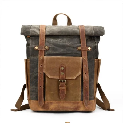 Fit 15inch Laptop Waxed Canvas Leather Hiking Travel Waterproof <a href='/backpack/'>Backpack</a>