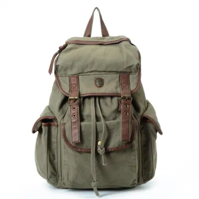 Washed Canvas School Student Large Capacity <a href='/backpack/'>Backpack</a> with Leather (RS-PID005A)