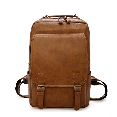 Manufacturers Wholesale Outdoor Sports Computer Bag Student Schoolbag Men PU Leather Clamshell Front Pockets fashion Bacpack Daliy Usage Business <a href='/backpack/'>Backpack</a>