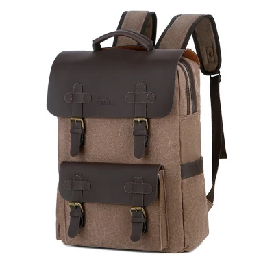 Fashion Men <a href='/backpack/'>Backpack</a> Canvas Leather Laptop Bag Casual Outdoor <a href='/school-bag/'>School Bag</a> Mountaineering Travel Backpack