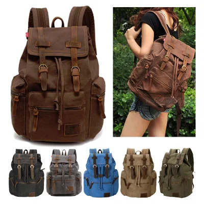 Fashion Men Women College <a href='/school-bag/'>School Bag</a>s Rucksack Mochila Vintage Drawstring Laptop Travel Retro Canvas Backpack