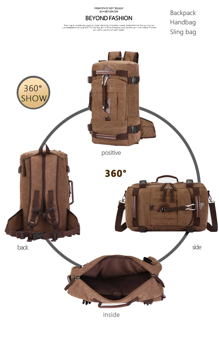 Spacious Multi-Functional Travel Laptop Backpack Custom Gift Brown Wax Canvas Men&prime;s Outdoor Travel Backpack