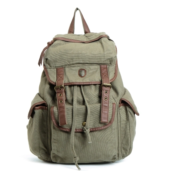 Washed Canvas School Student Large Capacity Backpack with Leather (RS-PID005A)