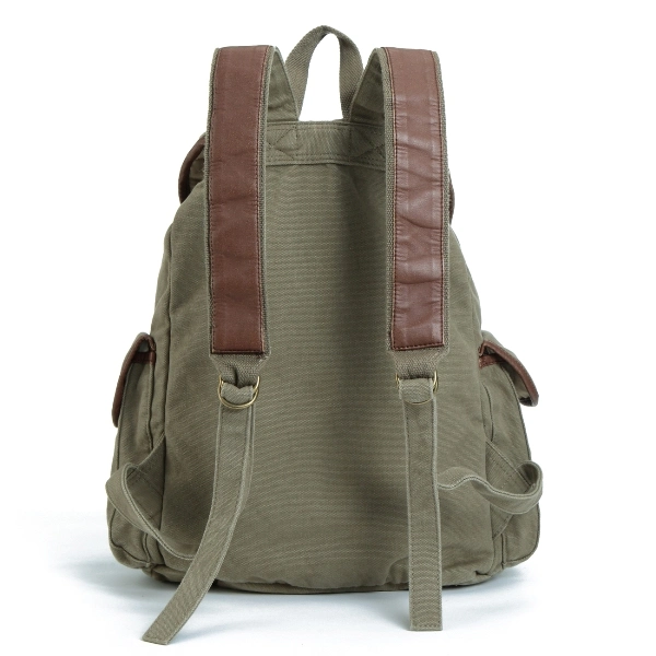 Washed Canvas School Student Large Capacity Backpack with Leather (RS-PID005A)