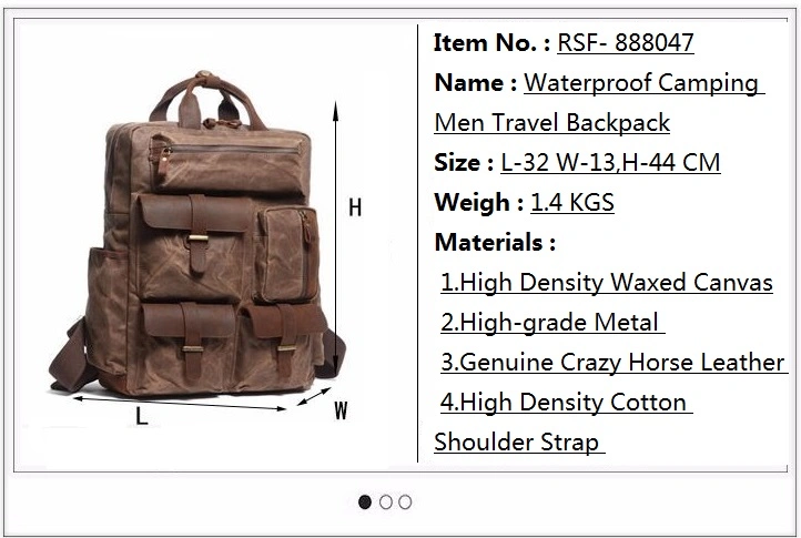 Newest Design Waterproof Waxy Canvas Backpack Vintage Style Laptop Backpack for Men (RS-888047)