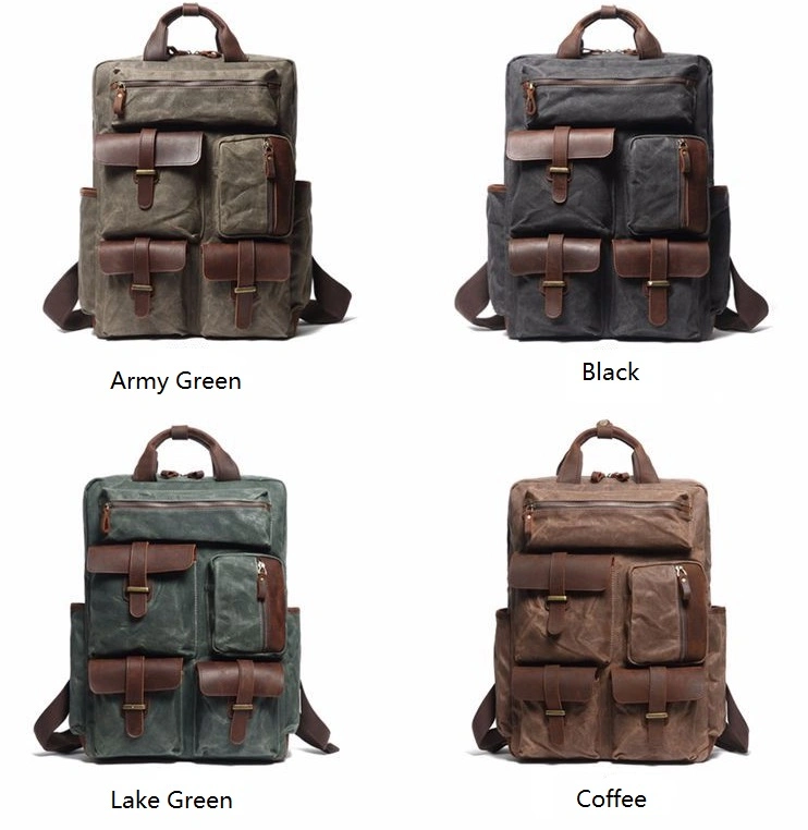 Newest Design Waterproof Waxy Canvas Backpack Vintage Style Laptop Backpack for Men (RS-888047)