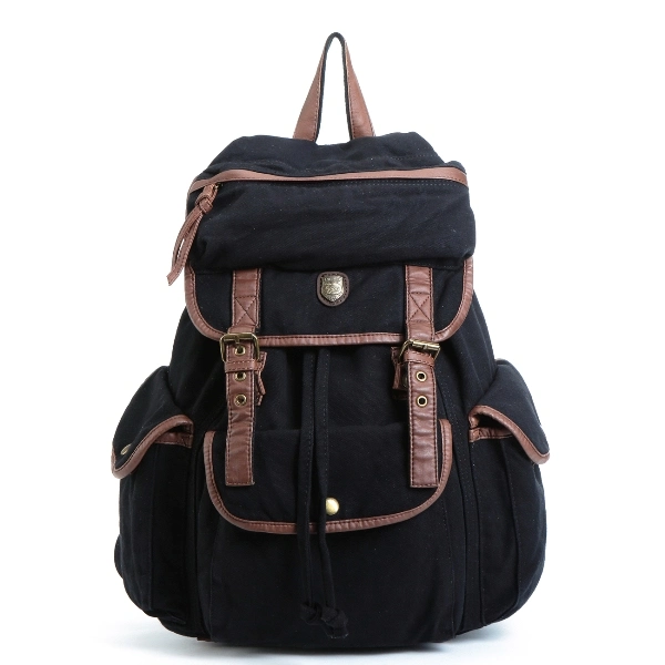 Washed Canvas School Student Large Capacity Backpack with Leather (RS-PID005A)