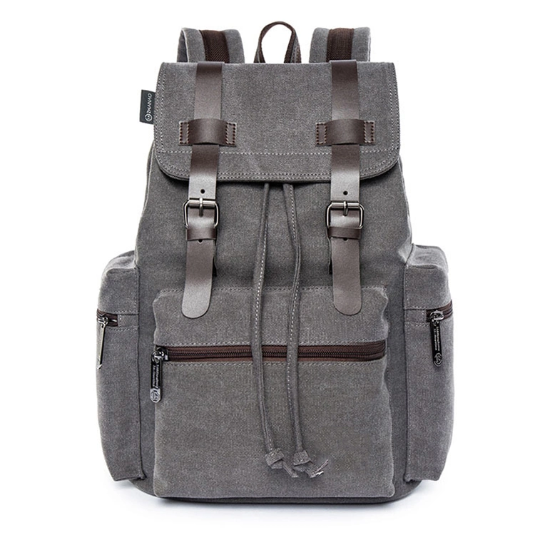 Vintage Waxed Canvas Drawstring Travel Laptop Backpack for College Student School Rucksack Camping Hiking Bags for Men Women