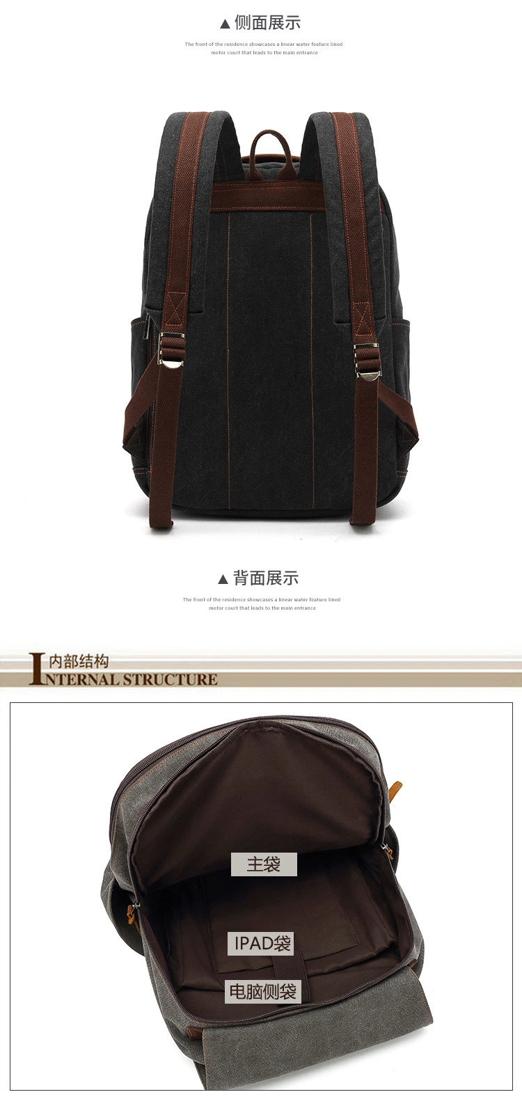 Custom Bp2407 Retro Men&prime;s School Business Outdoor Leisure Travel Computer Bag Large Capacity Canvas Laptop Backpack for Men