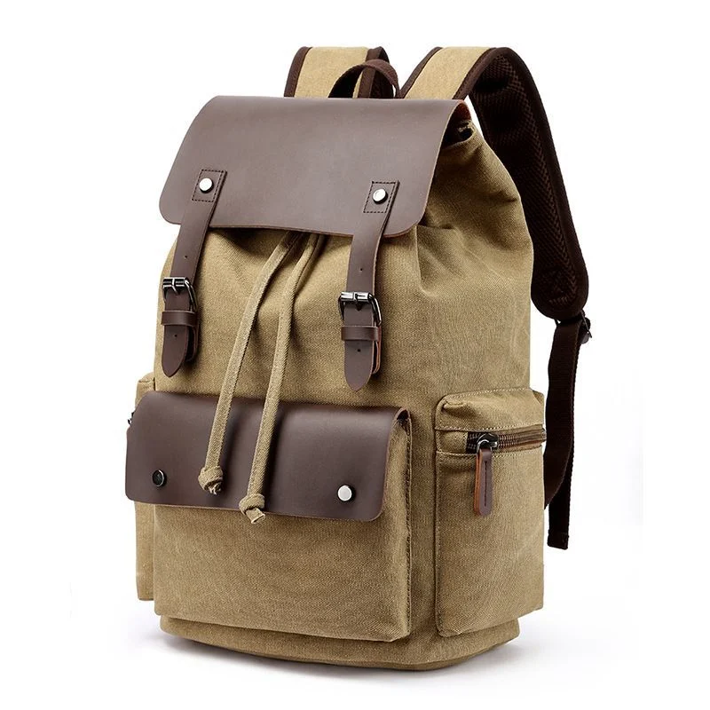 Unisex Rucksack 15.6 Inch Laptop Vegan Vintage Leather Canvas Backpack for Men