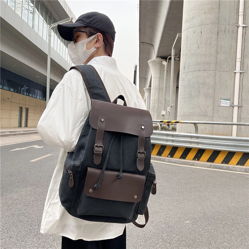 Unisex Rucksack 15.6 Inch Laptop Vegan Vintage Leather Canvas Backpack for Men