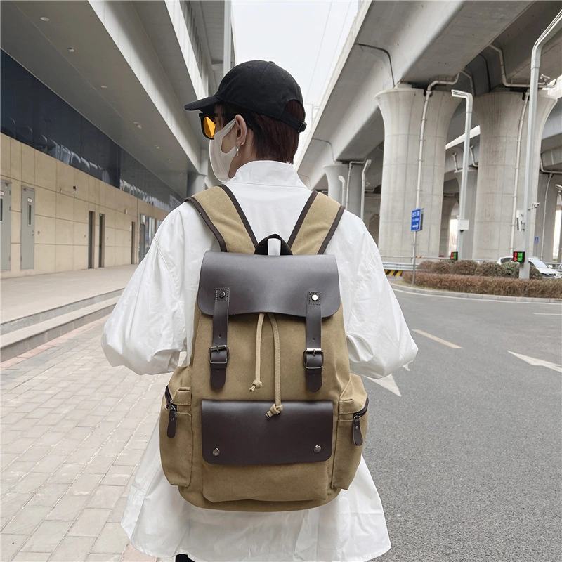 Unisex Rucksack 15.6 Inch Laptop Vegan Vintage Leather Canvas Backpack for Men