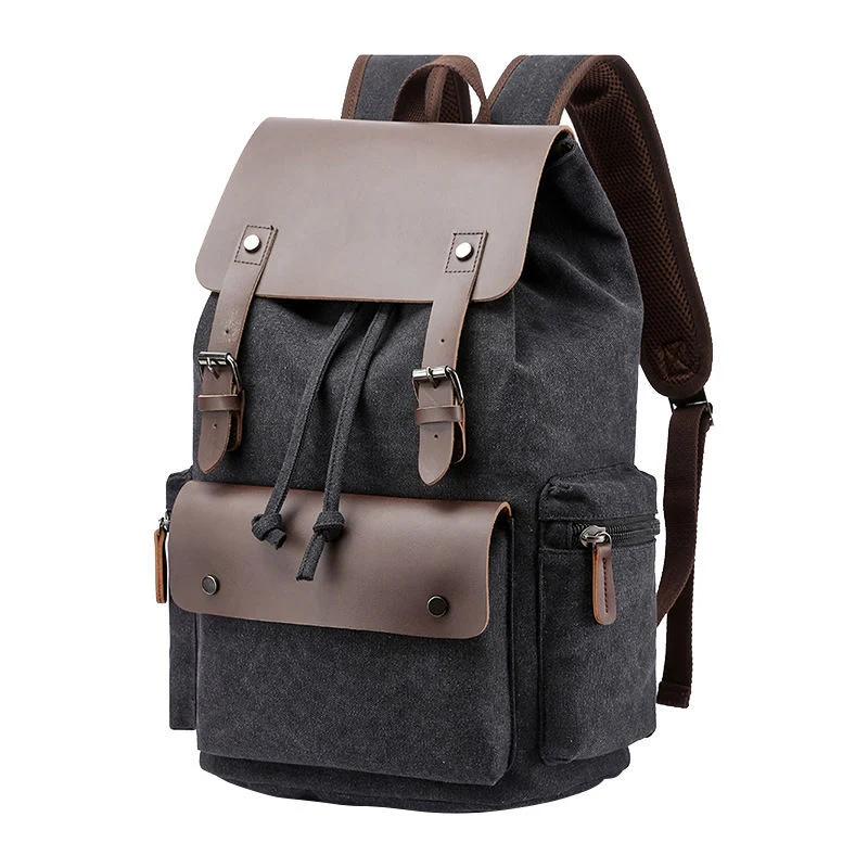 Unisex Rucksack 15.6 Inch Laptop Vegan Vintage Leather Canvas Backpack for Men