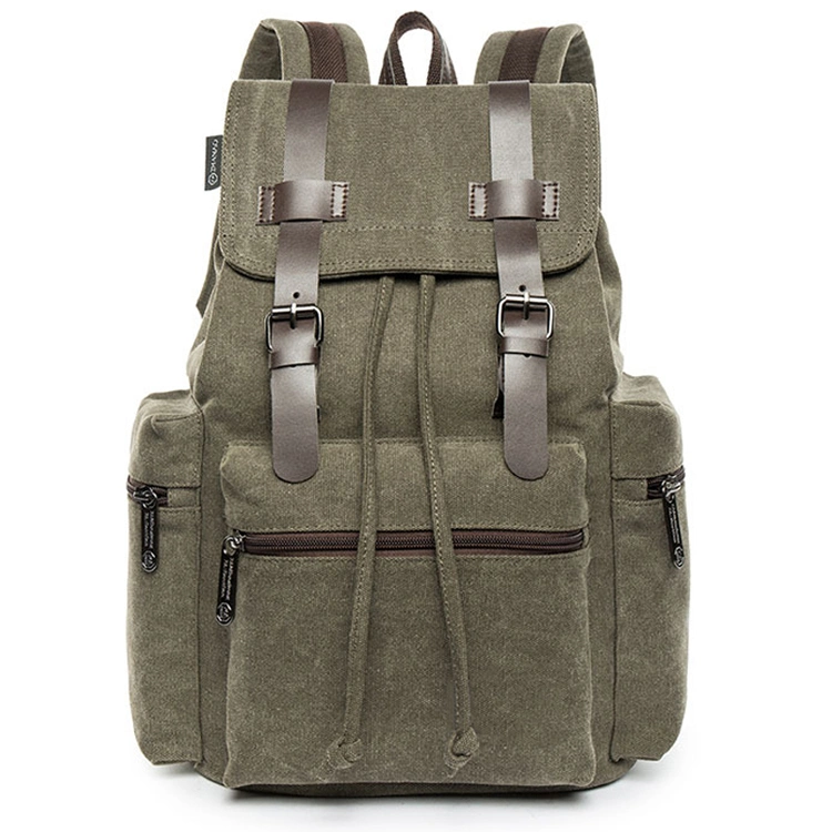 Vintage Waxed Canvas Drawstring Travel Laptop Backpack for College Student School Rucksack Camping Hiking Bags for Men Women