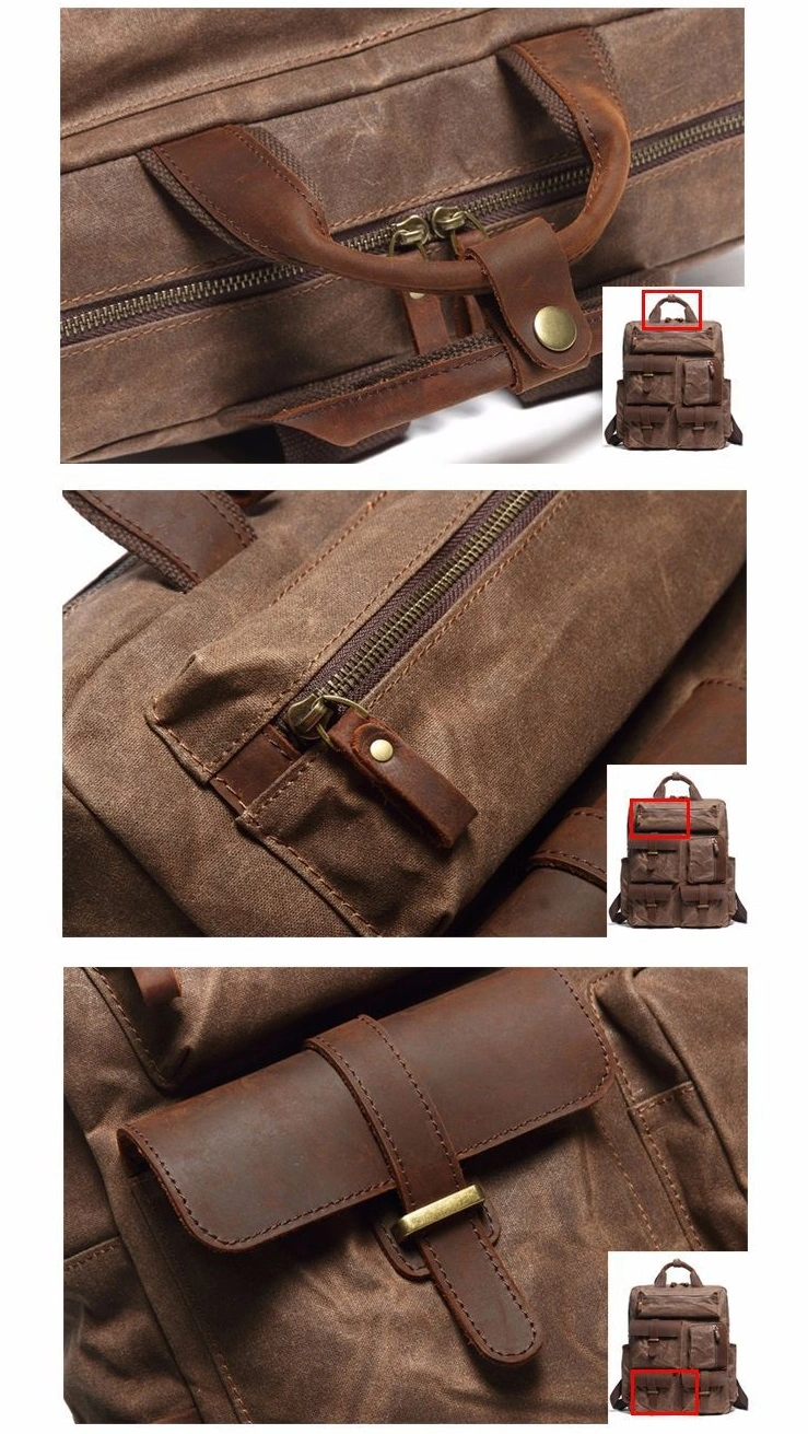 Newest Design Waterproof Waxy Canvas Backpack Vintage Style Laptop Backpack for Men (RS-888047)