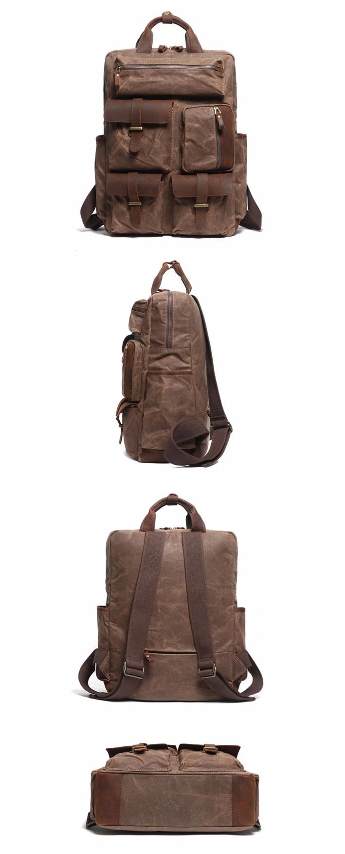 Newest Design Waterproof Waxy Canvas Backpack Vintage Style Laptop Backpack for Men (RS-888047)