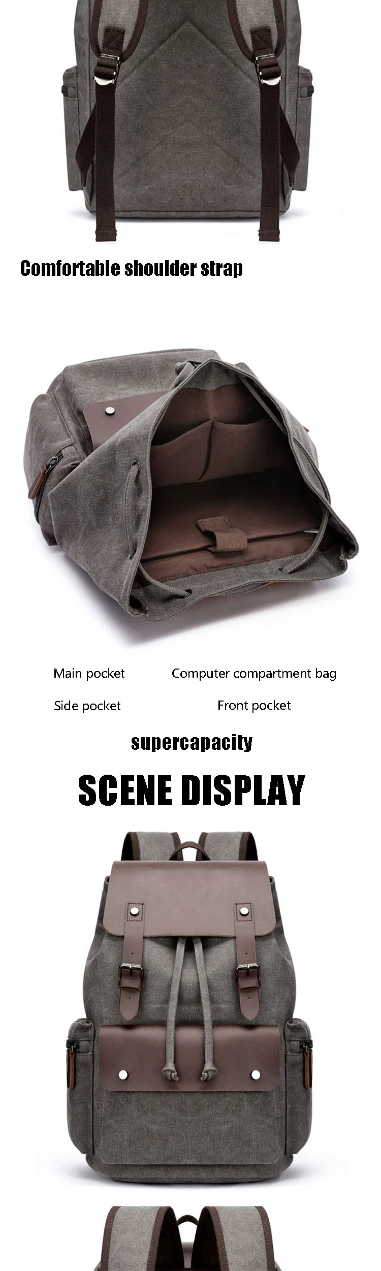 Waterproof Wholesale Unisex Rucksack Laptop Canvas Backpack for Men