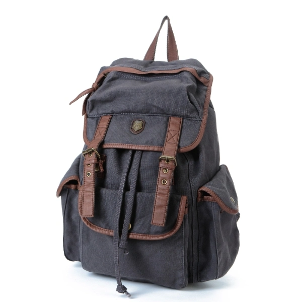 Washed Canvas School Student Large Capacity Backpack with Leather (RS-PID005A)