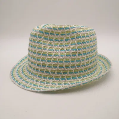 Gorra de verano Azul y verde mezcla-Color Hollow Out sombrero de paja