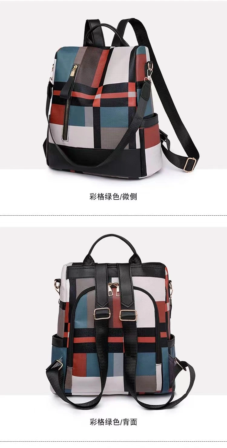 Women&prime; S Backpack Messenger Bag Oxford Cloth Plaid Fashion