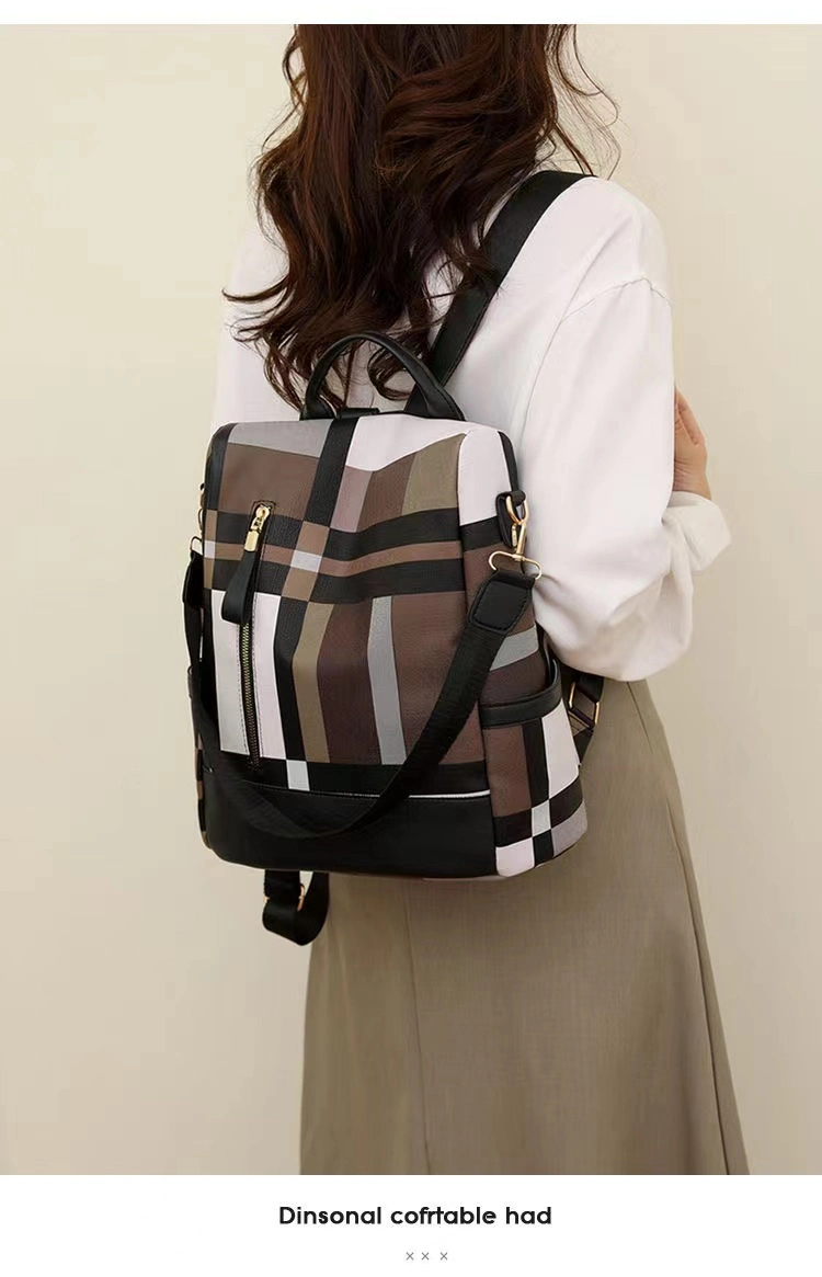 Women&prime; S Backpack Messenger Bag Oxford Cloth Plaid Fashion