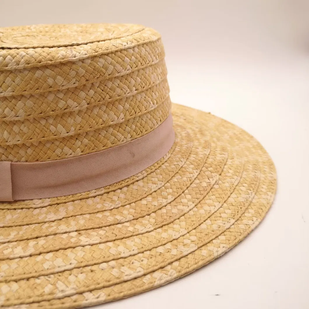 Women&prime;s Cap Casual Wide Brim Plus Polyester Fabric Strip Edging Straw Hat