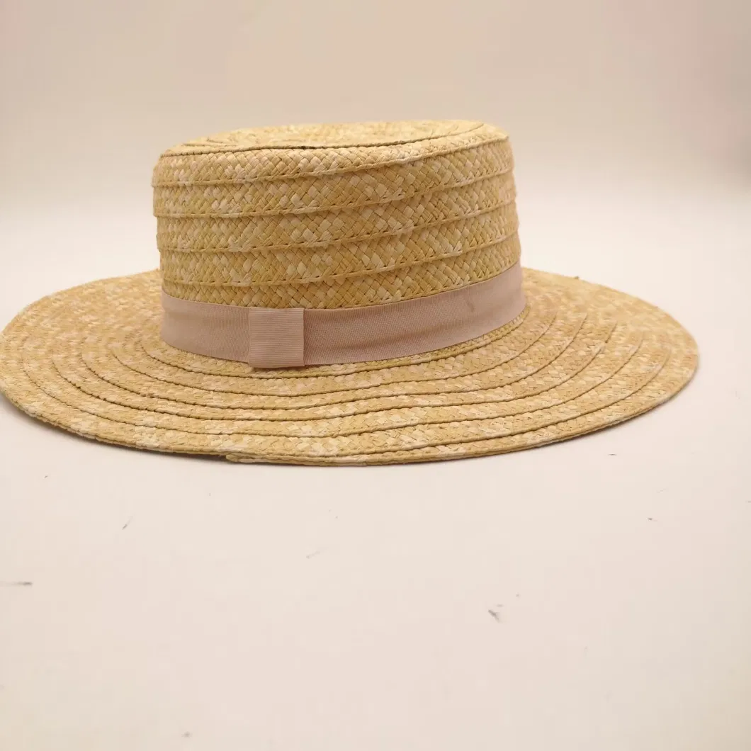 Women&prime;s Cap Casual Wide Brim Plus Polyester Fabric Strip Edging Straw Hat