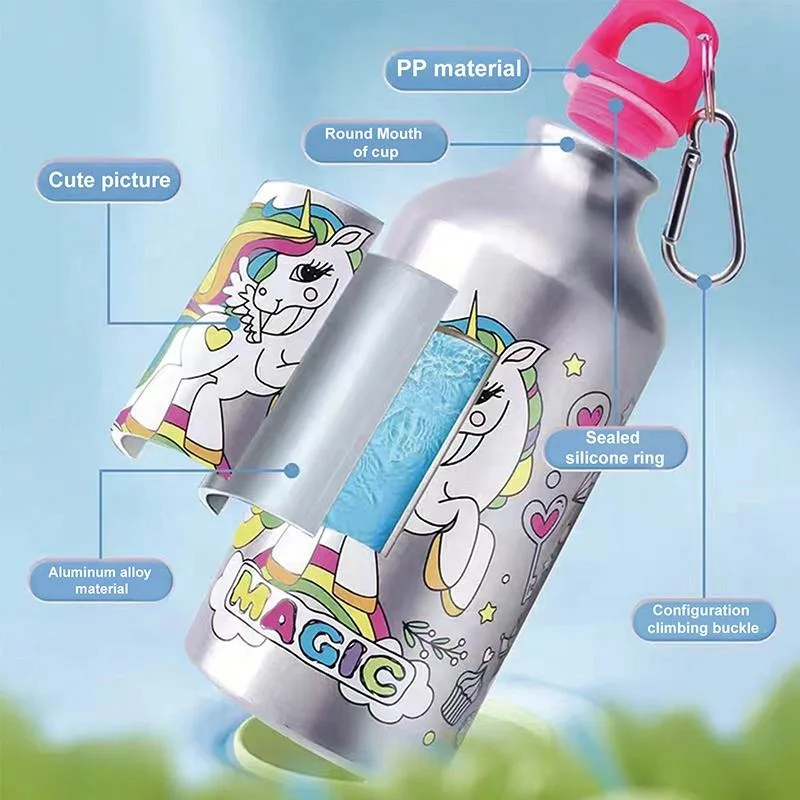 Color Decorate Aluminium Water Bottle Backpack Toy Puzzle DIY Doodle Art Craft Kits Gifts Kids Drawing Toys for Boys Girls