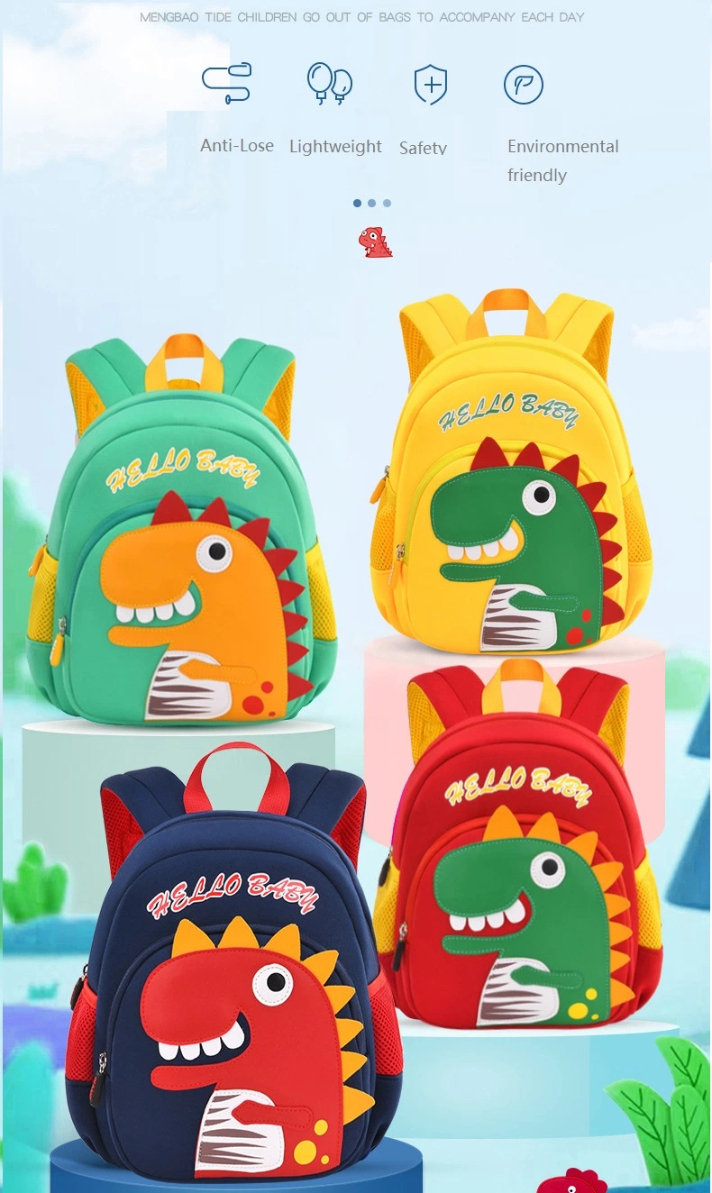 New Custom Logo Polyester Material School Bags Anti-Lost Dinosaur Pattern Children Backpack