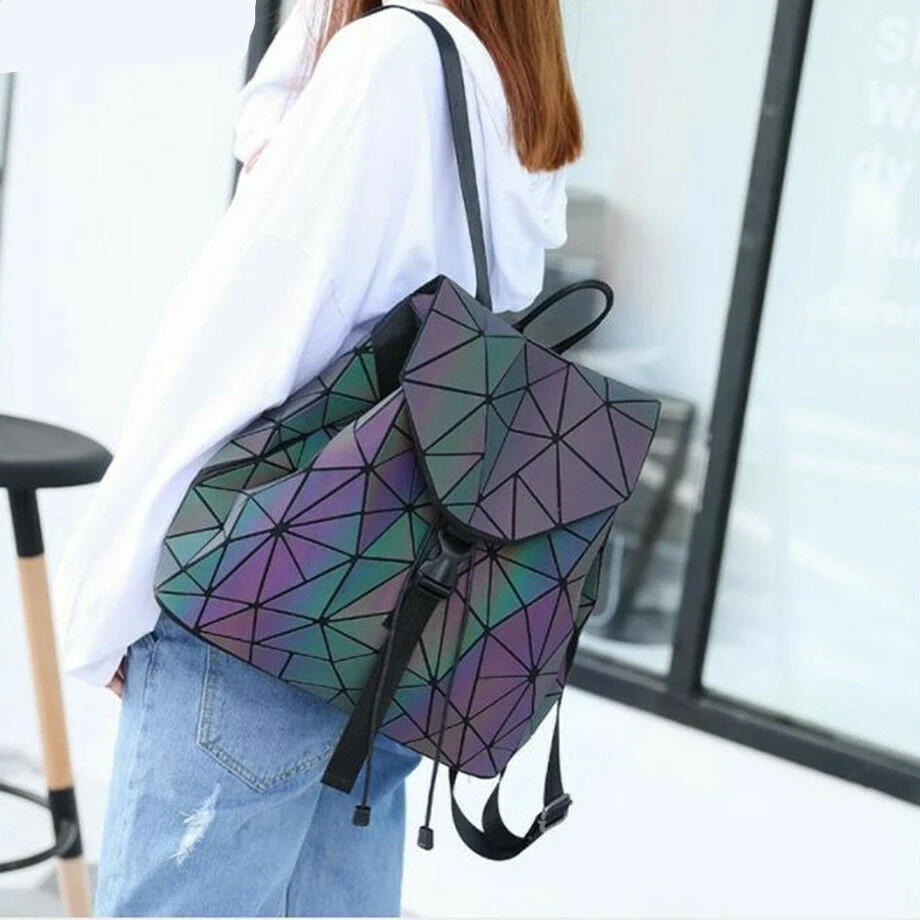 Laser Luminous Backpack Geometric Folding Student School Bags for Teenage Girls Women