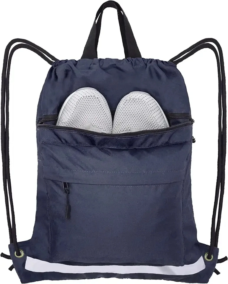 Wholesale Polyester Backpack with Zipper Pocket Gym Bagpack Custom Rucksack Draw String Bags