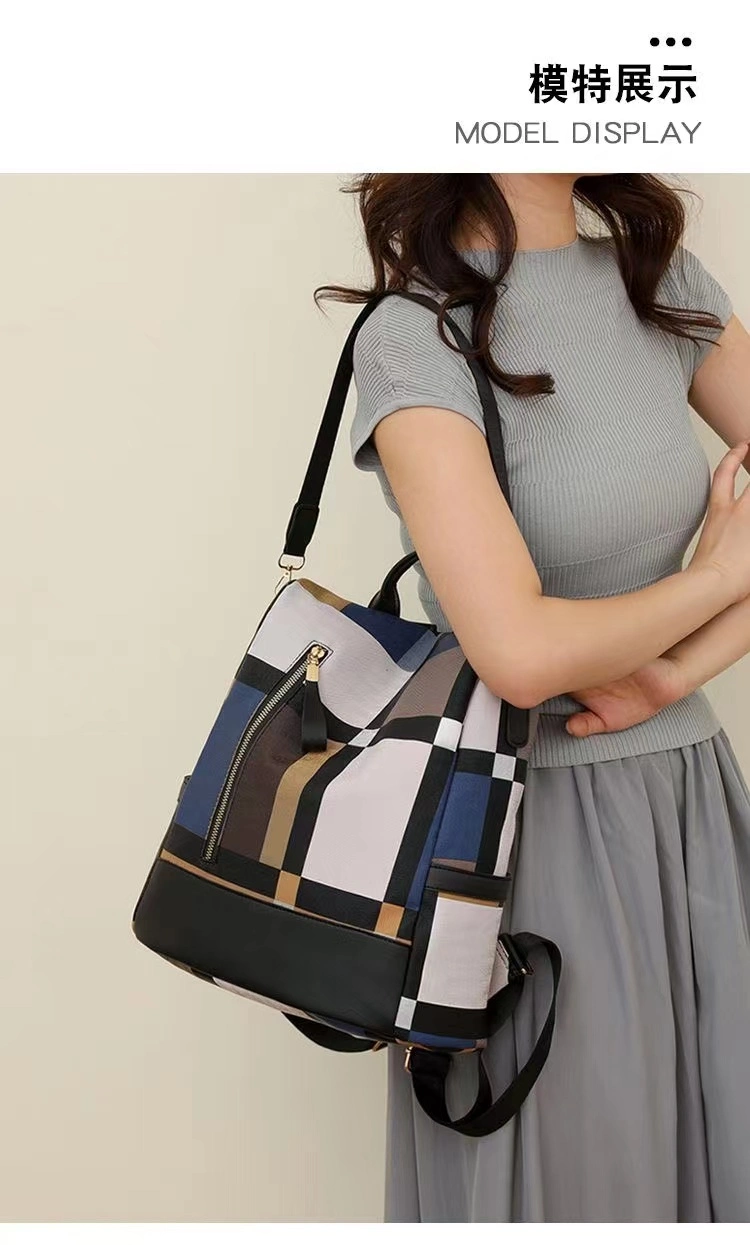 Women&prime; S Backpack Messenger Bag Oxford Cloth Plaid Fashion