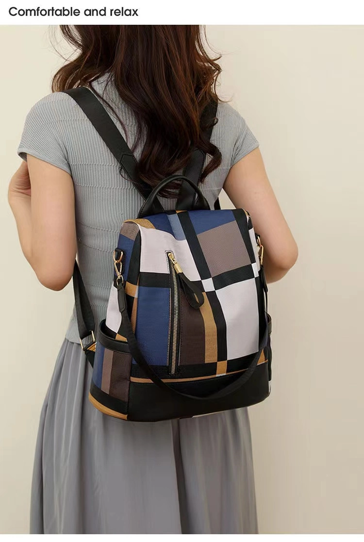 Women&prime; S Backpack Messenger Bag Oxford Cloth Plaid Fashion