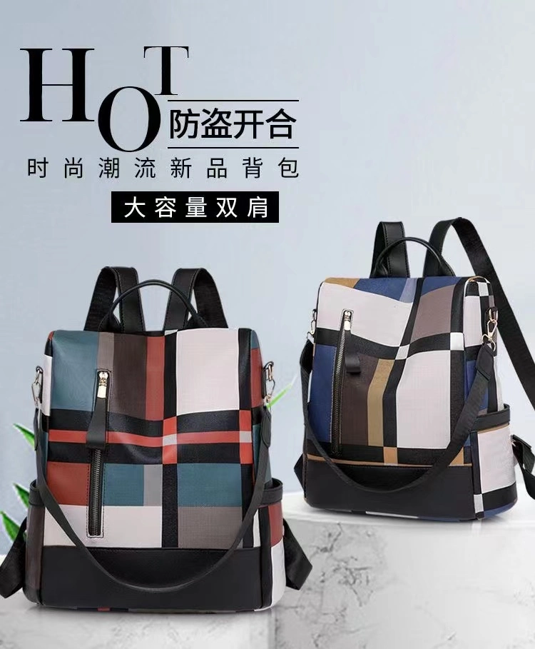 Women&prime; S Backpack Messenger Bag Oxford Cloth Plaid Fashion