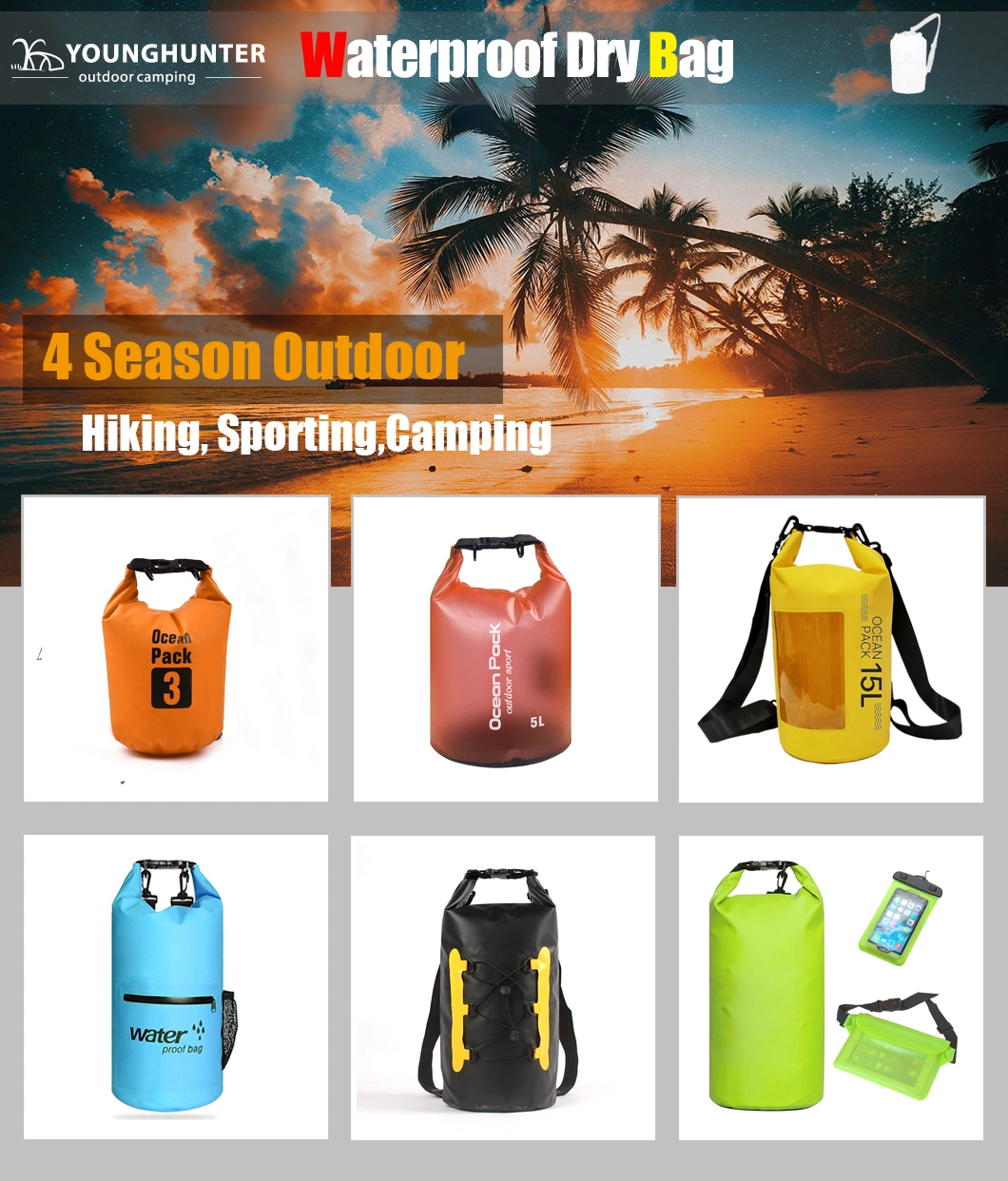 High Quality Custom 10L 50L 100L Foldable Waterproof Backpack Bag PVC Window Swimming Diving Floating Cycling Dry Bag