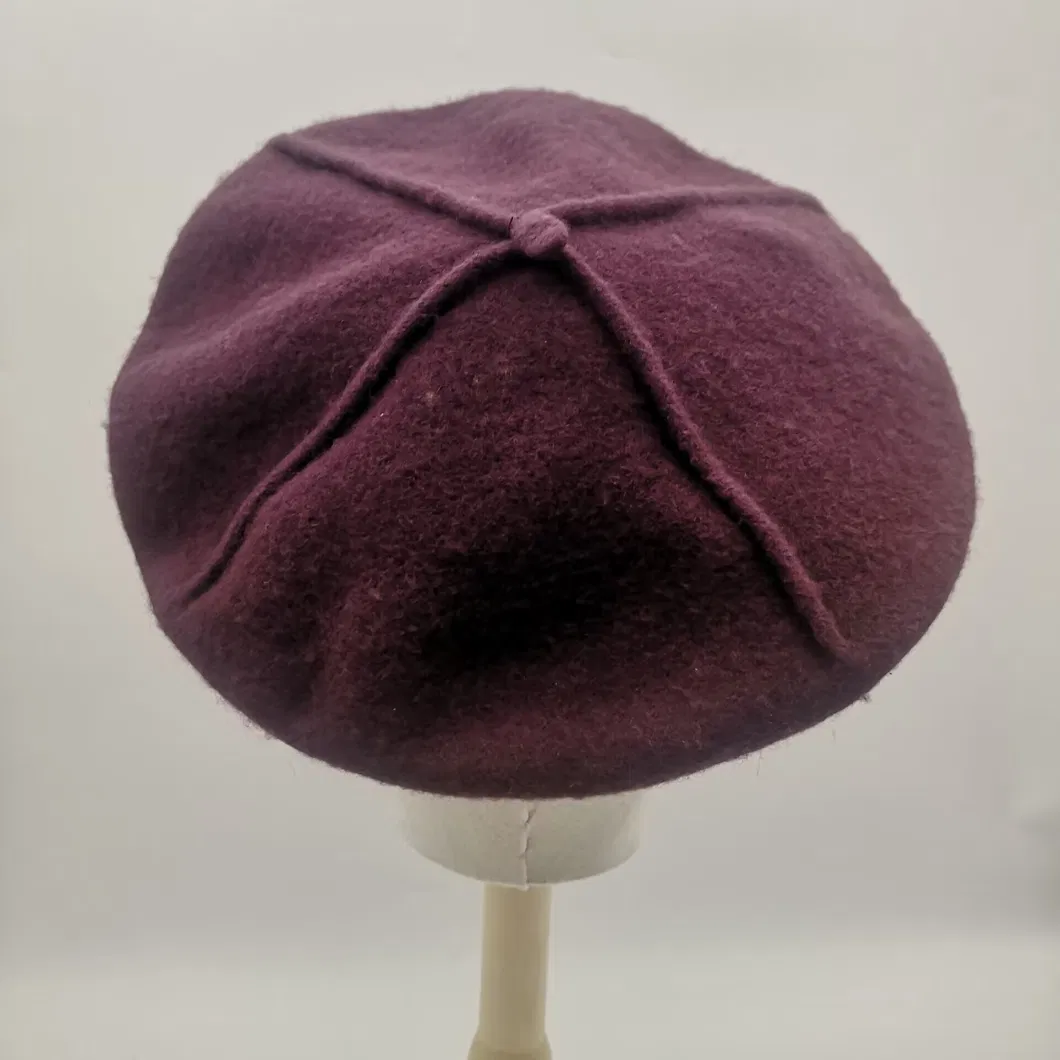 Women&prime;s Cap All-Match Fashion Purple Wool 4 Panel Berets Hat