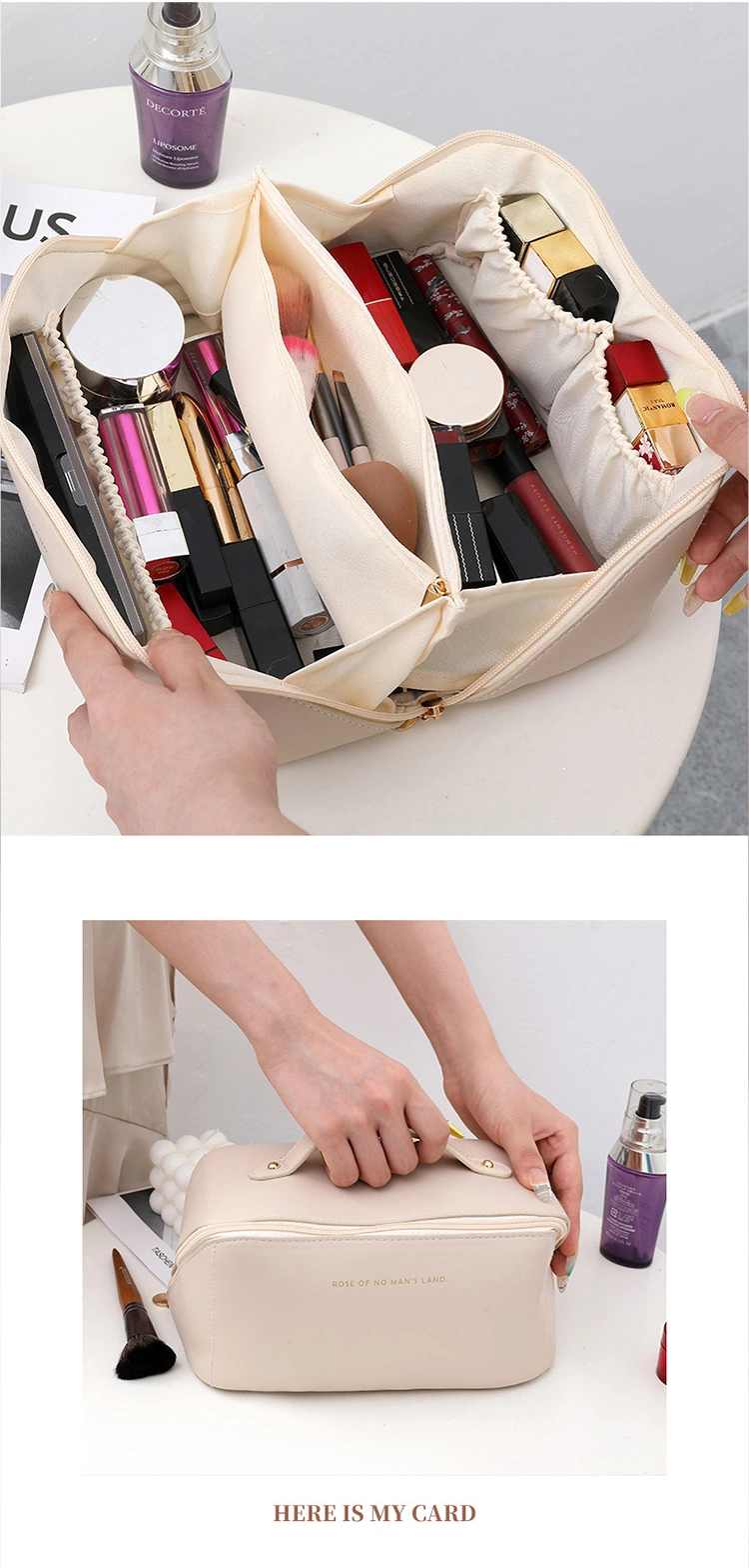 Custom Cheap Portable Travel Leather Upgraded PU Waterproof Toiletry Makeup Beauty Cosmetic Bag