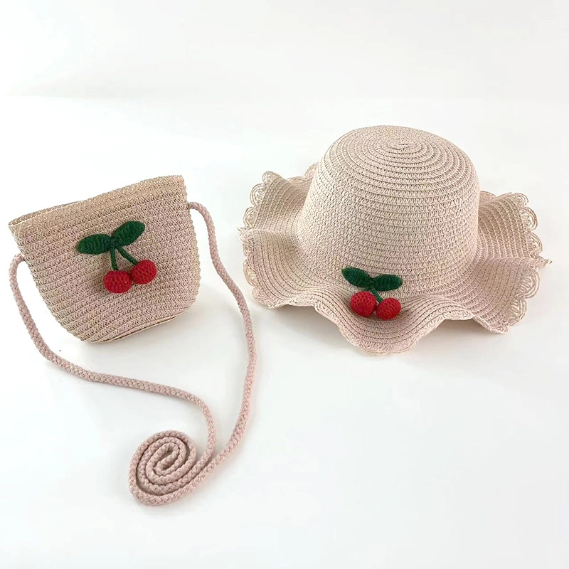 Wholesale Children Kids Girl Set Paper Straw Designer Custom Logo Hat Handbag