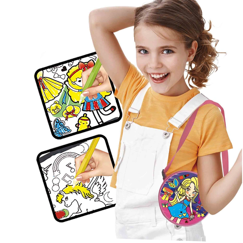 Funny Children Educational Toy DIY Doodle Drawing Washable Kids Flip Backpack DIY Graffiti Coloring Backpack for Kids