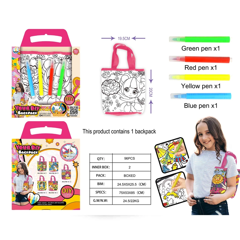 2023 DIY Children&prime;s Pink Lunch Bag Children&prime;s Messenger Bag Fashion DIY Graffiti Bag