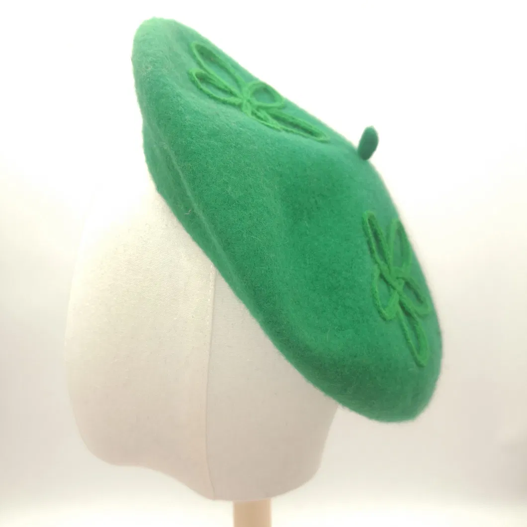 100% Wool Women&prime;s Cap Green Spring Al-Match Fashion Single Layer Berets Hat