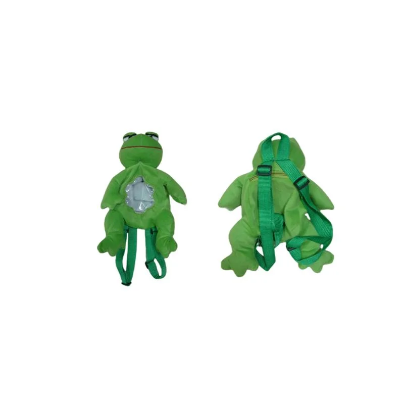 Wholesale Custom Stuffed Dino Design Soft Baby Animal Dinosaur Bag 26cm Green Plush Toys Transparent PVC Belly School Bags Kids/Children Candy Dragon Backpack